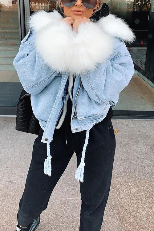 Léonie | Veste en Jean avec Doublure en Fausse Fourrure et Style Surdimensionné pour Femmes