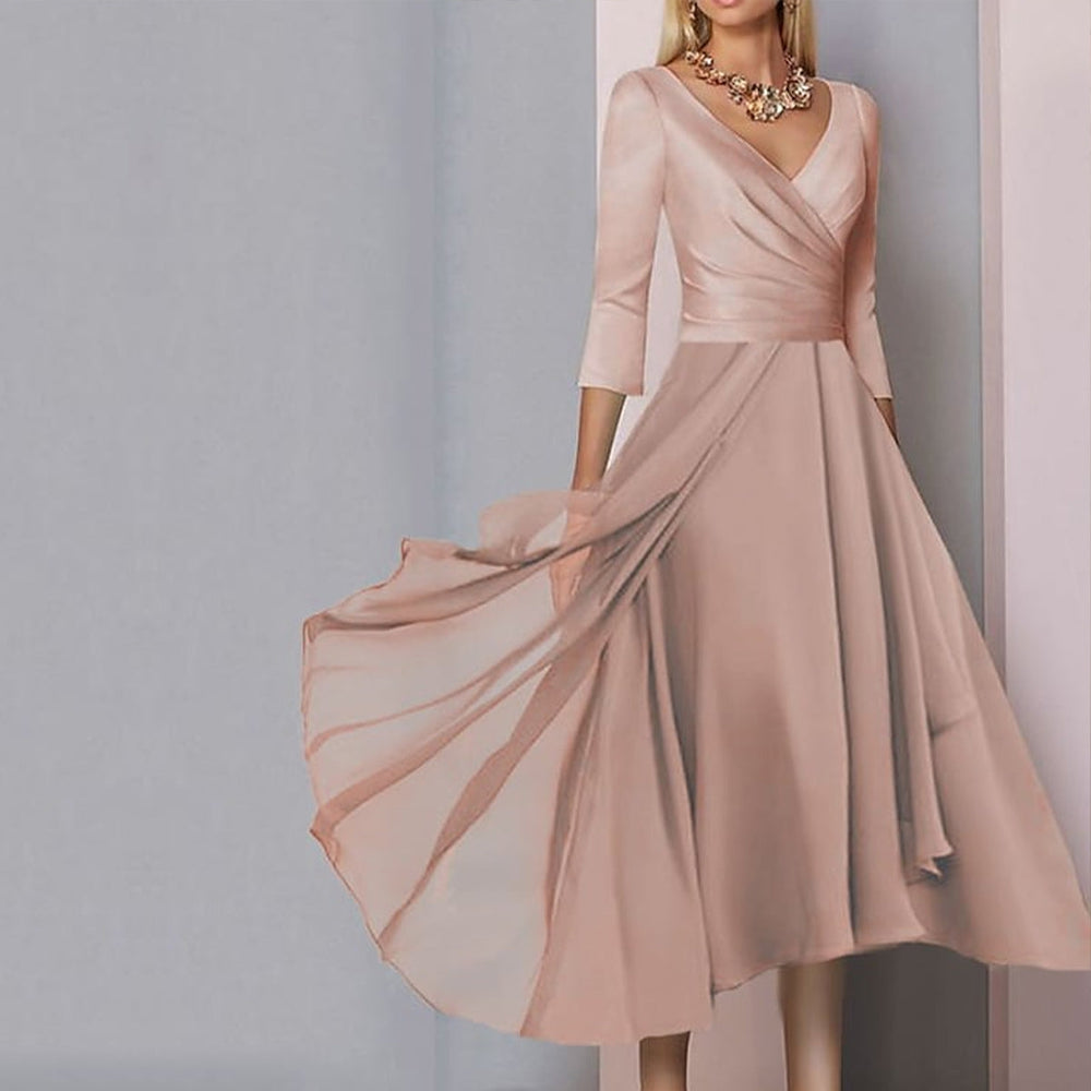 Léonie | Robe Maxi Plissée avec Élégance et Manches ¾ pour Femmes