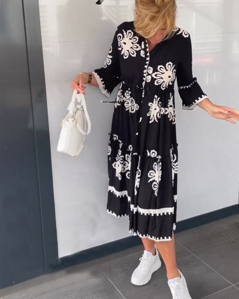 Katia - Robe de créateur imprimée fleurie à manches 3/4