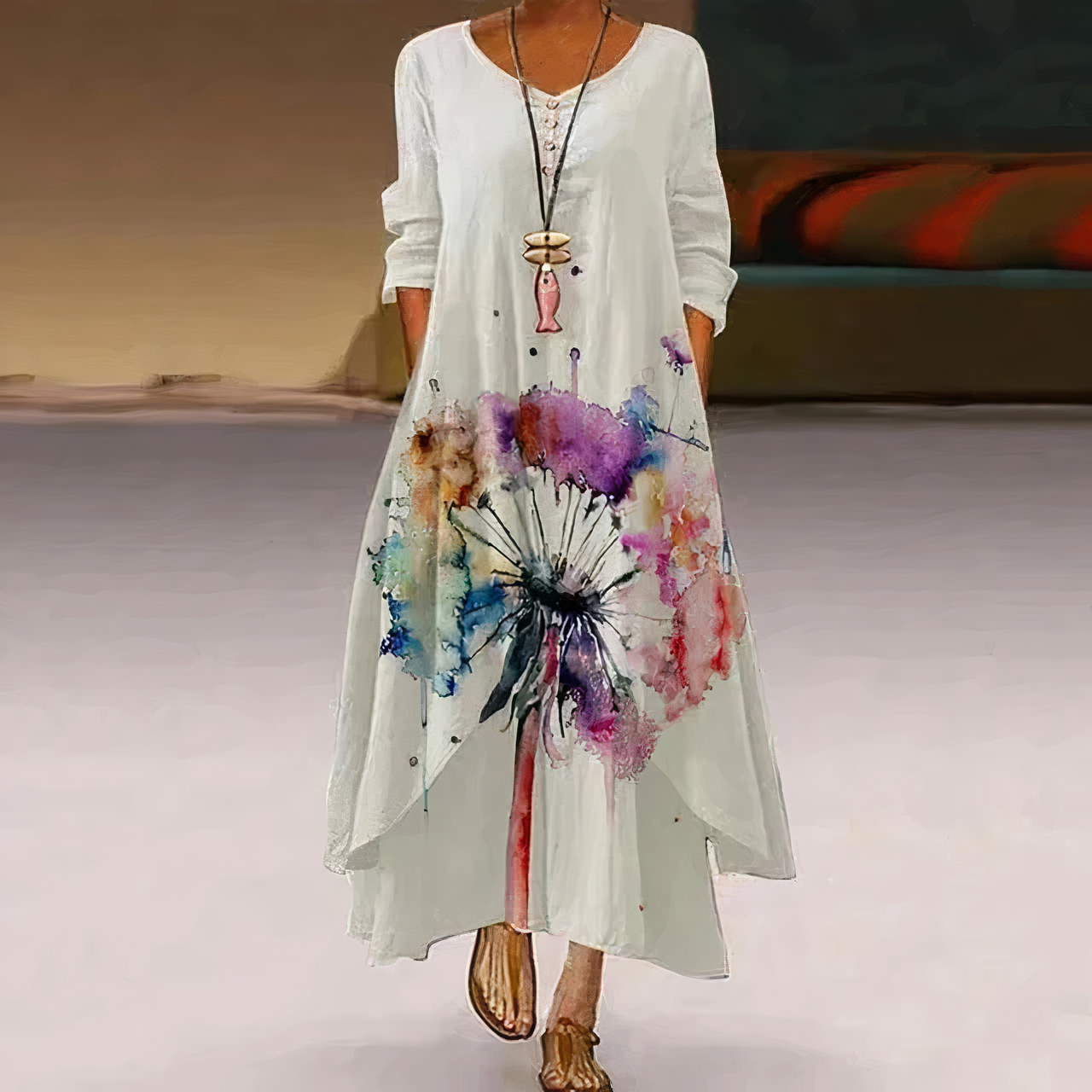 Mica | Robe Élégante avec Imprimé Vintage et Poches pour Femmes