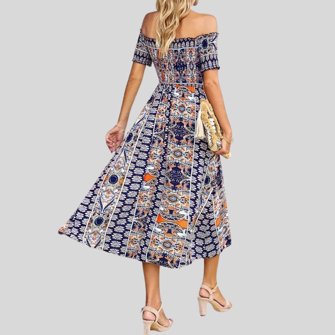 Lunaire | Robe Longue avec Épaules Dénudées et Détails Romantiques pour Femmes