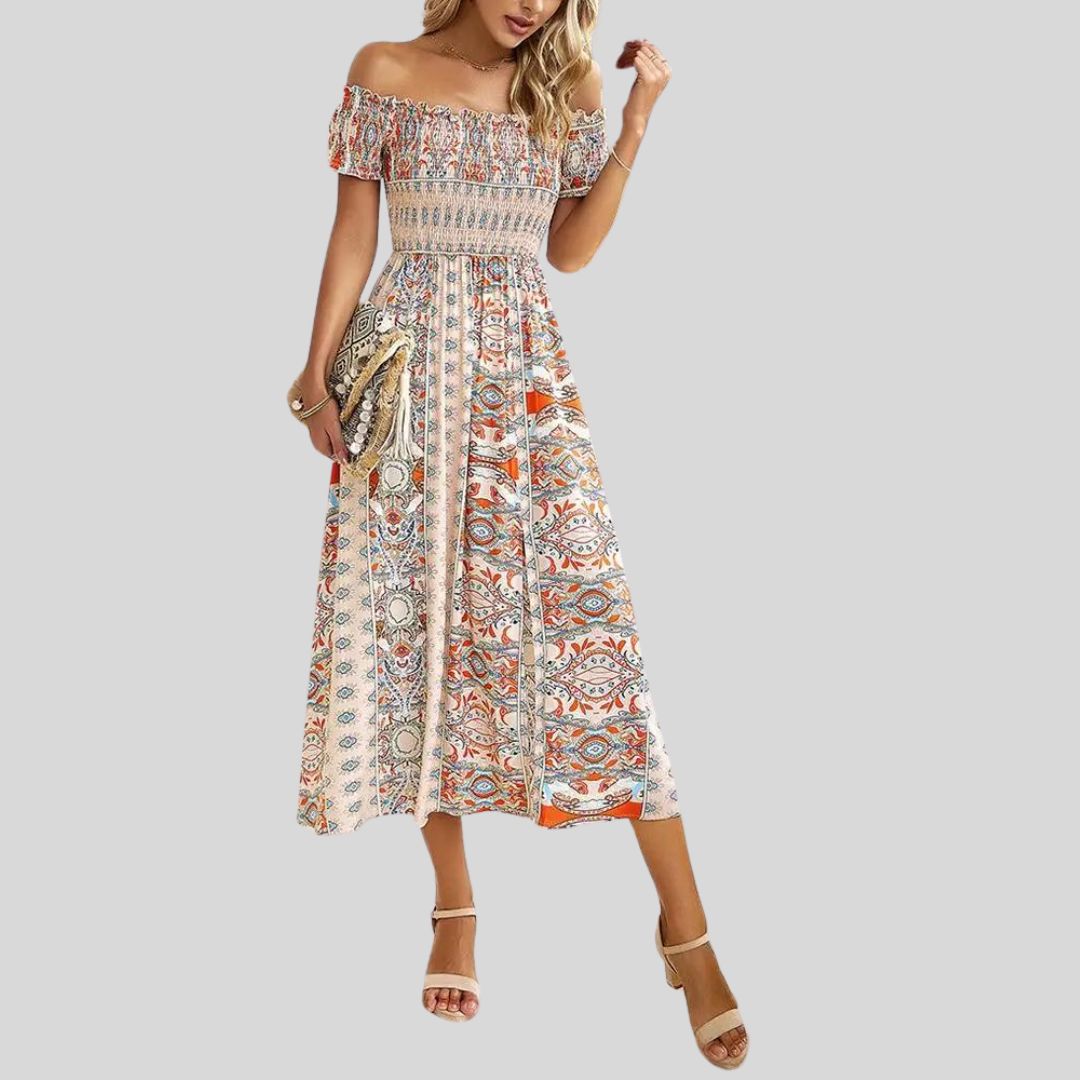 Lunaire | Robe Longue avec Épaules Dénudées et Détails Romantiques pour Femmes
