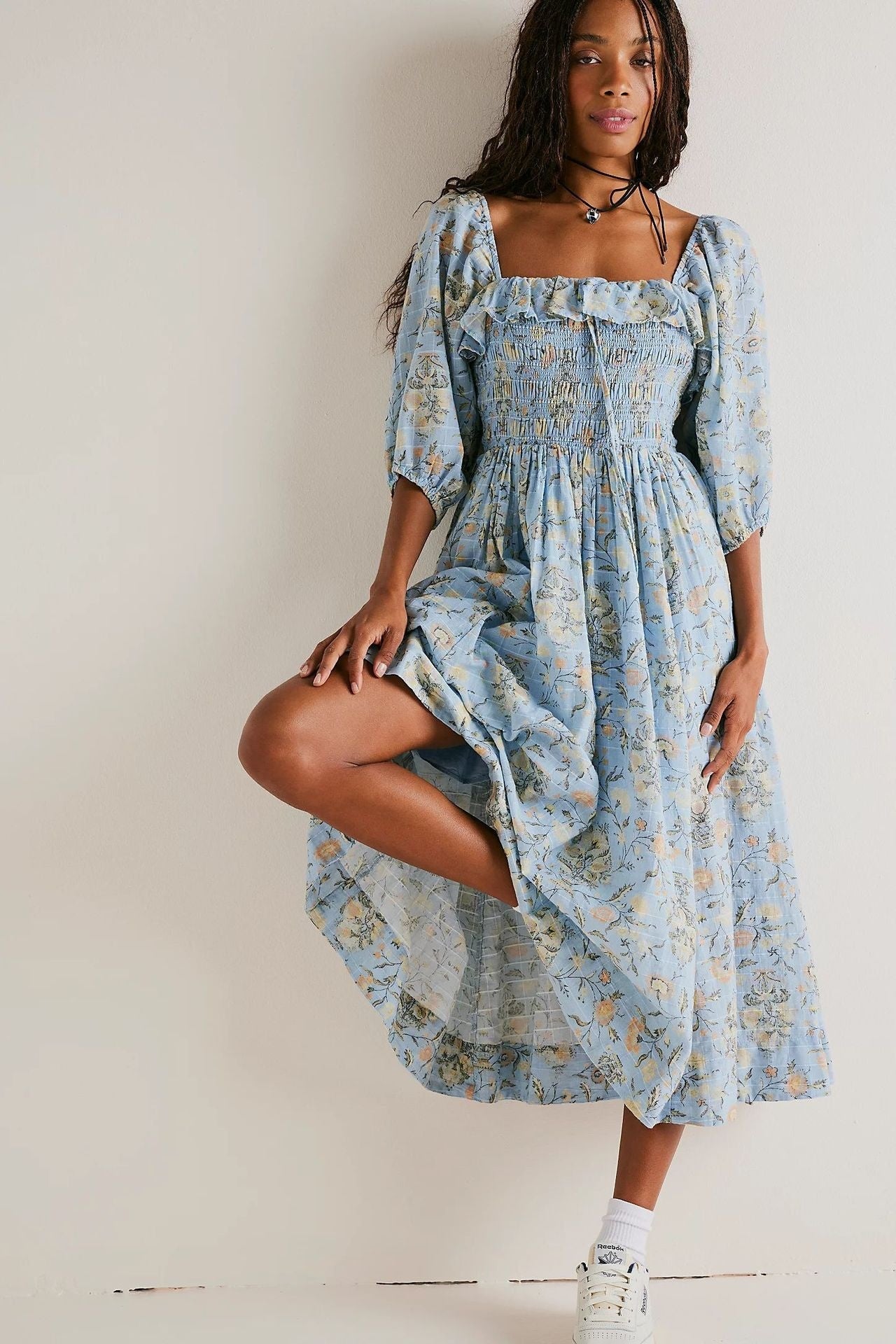 Inès | Robe Midi Imprimée avec Volants Élégants et Motifs Floraux pour Femmes
