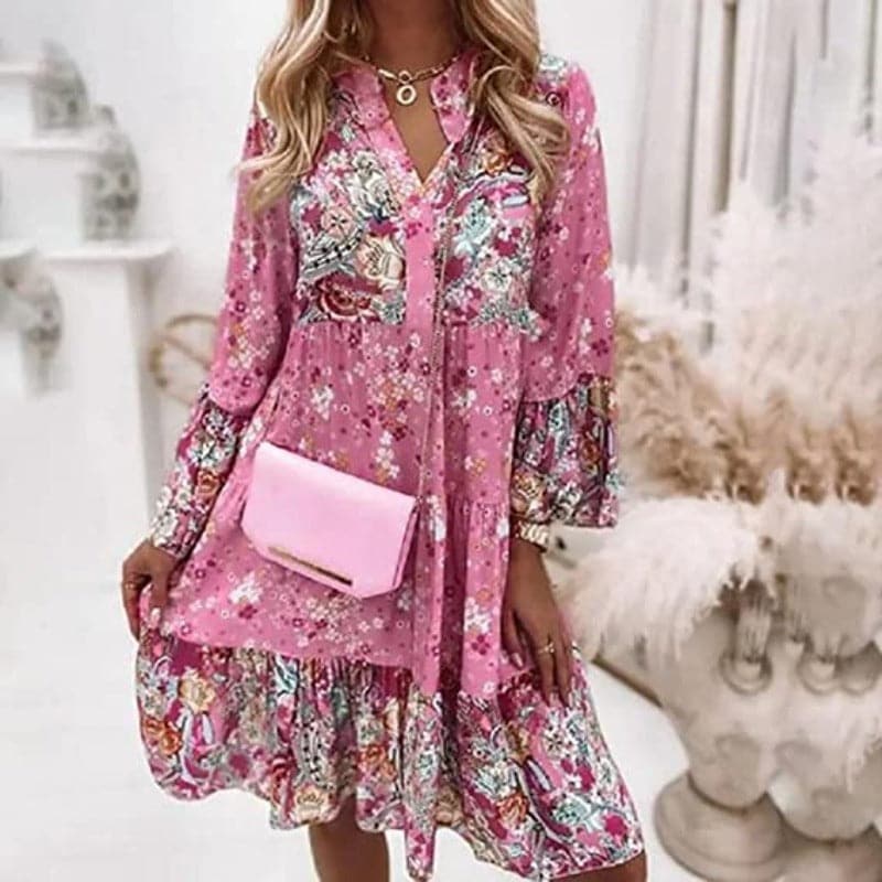 Leah - Robe d'été col V multicolore