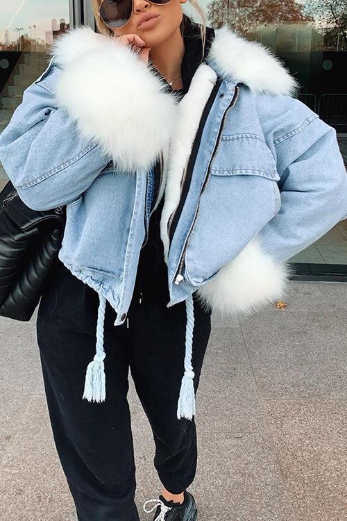 Léonie | Veste en Jean avec Doublure en Fausse Fourrure et Style Surdimensionné pour Femmes