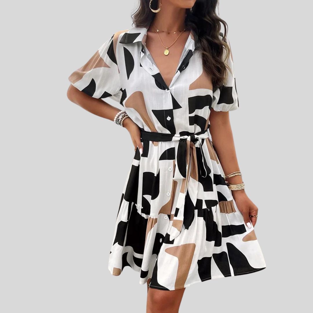 Sérénité | Robe Chemise avec Imprimé Abstrait et Tissu Élégant pour Femmes