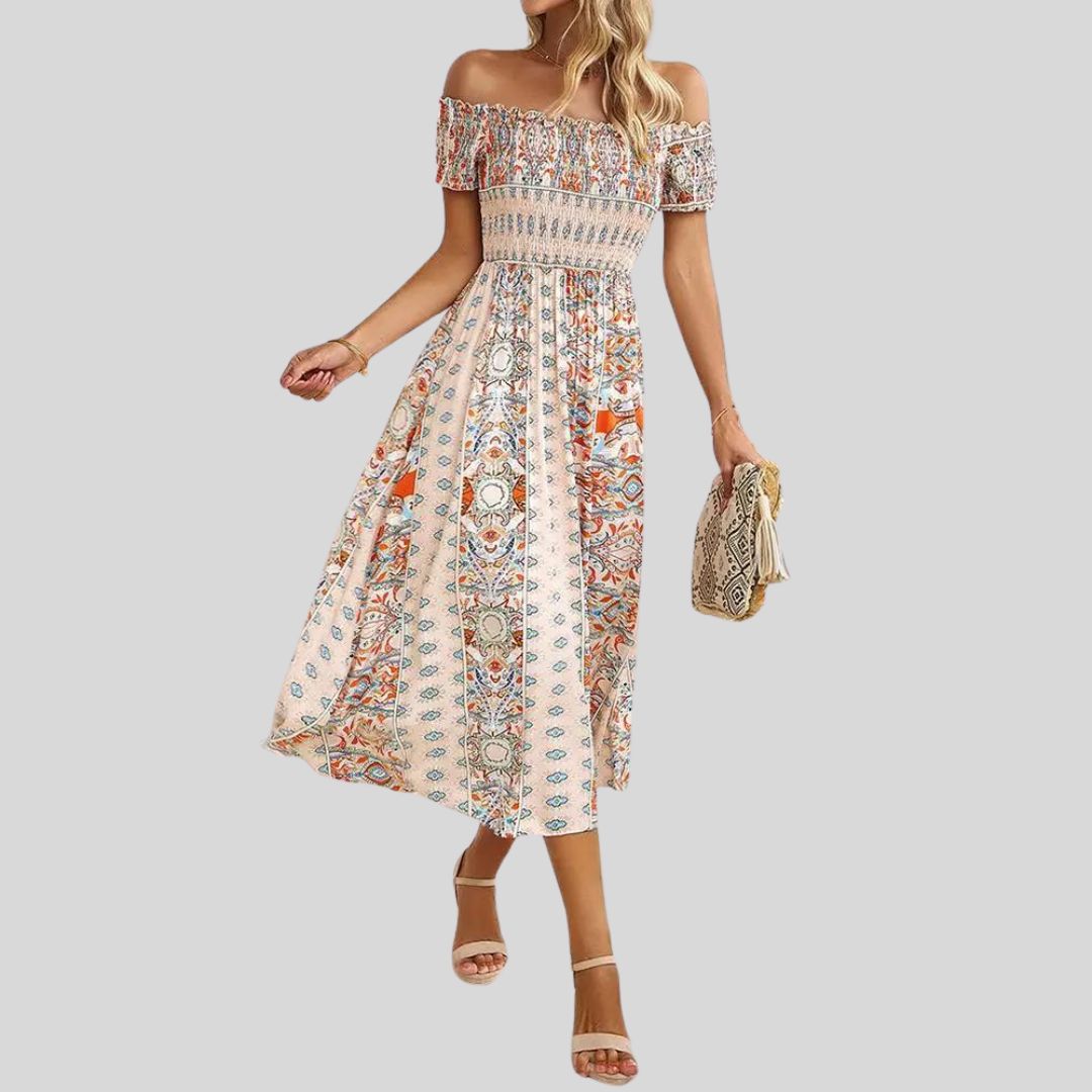 Lunaire | Robe Longue avec Épaules Dénudées et Détails Romantiques pour Femmes