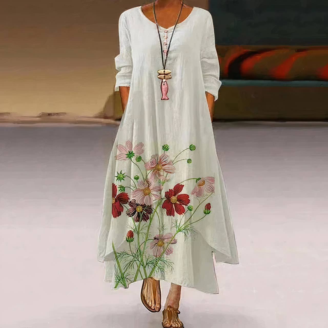 Mica | Robe Élégante avec Imprimé Vintage et Poches pour Femmes