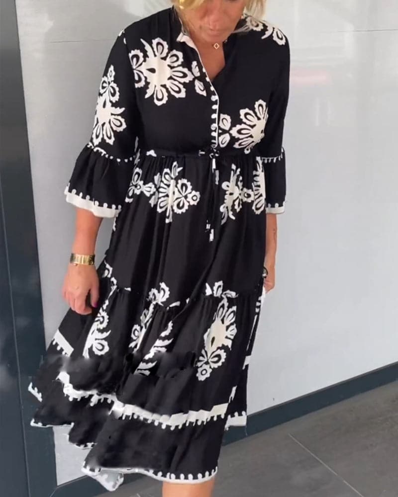 Katia - Robe de créateur imprimée fleurie à manches 3/4