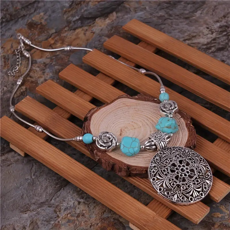 Lunaire | Collier en Argent avec Pendentif en Turquoise Naturelle et Charme Bohème pour Femmes