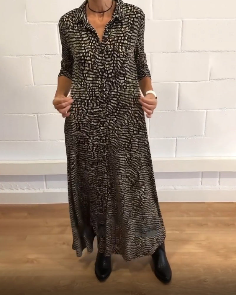 Eleanora - Robe trapèze longue élégante avec poches et détails de boutons
