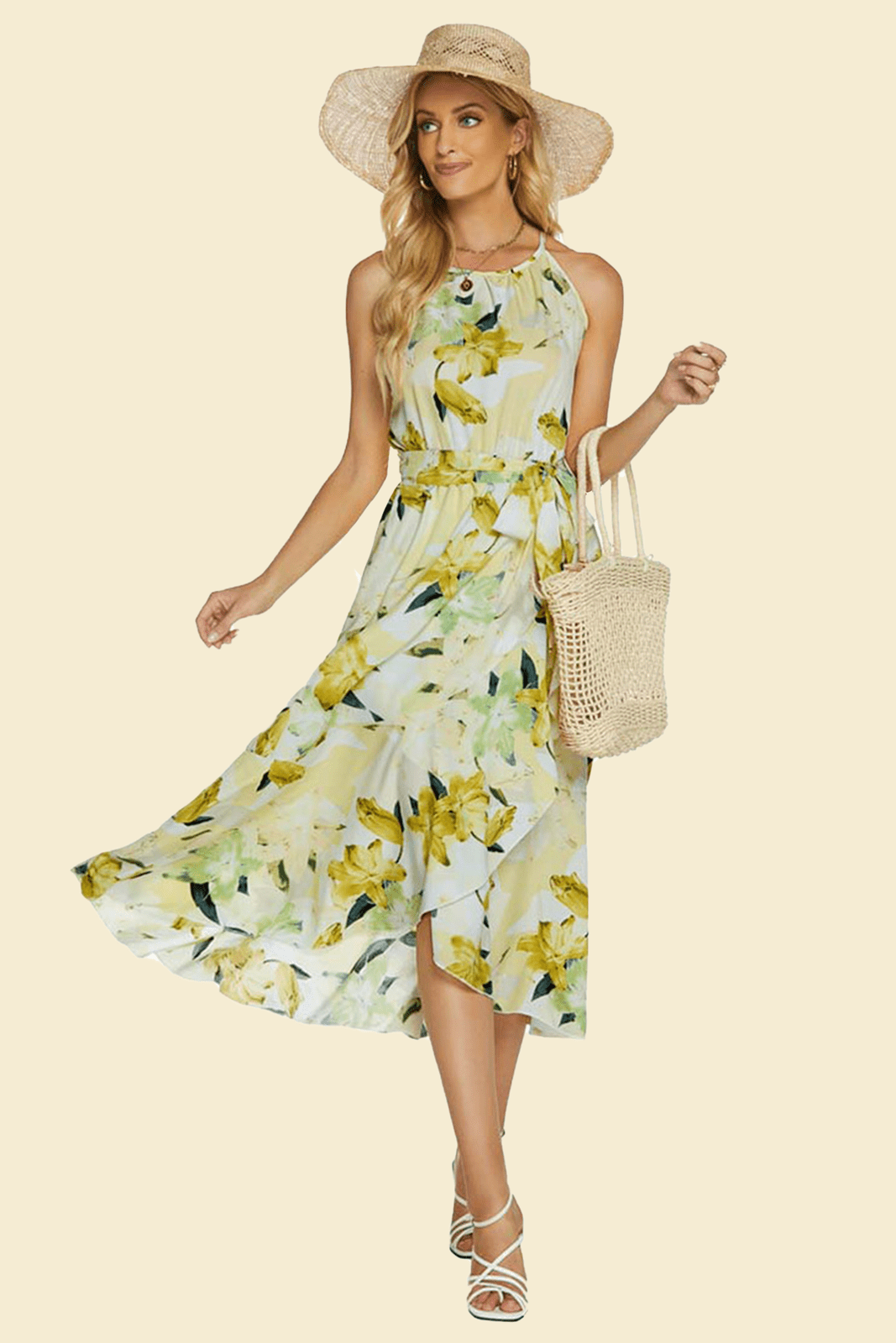 Élégance Florale | Robe Midi Évasée avec Motifs Floraux et Confort Optimal pour Femmes