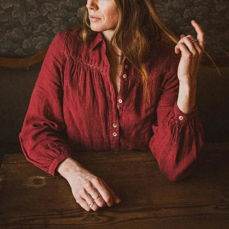 Margaux | Blouse Vintage avec Manches Longues et Patchwork Élégant pour Femmes