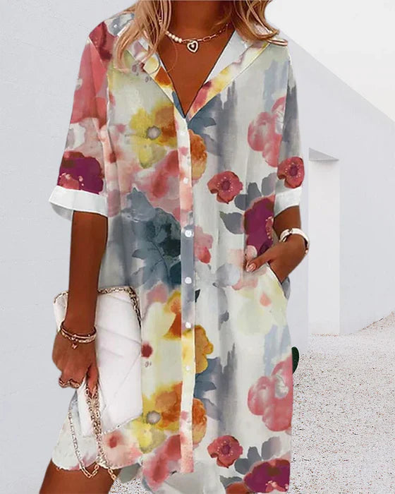 Rebecca – Robe chemise ample à manches mi-longues