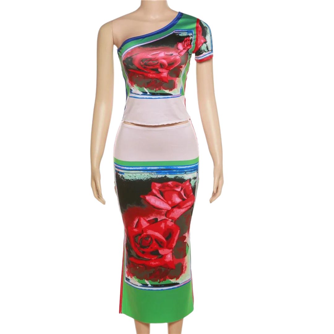 Sélène | Robe Fourreau avec Imprimé Floral Audacieux et Silhouette Moulante pour Femmes
