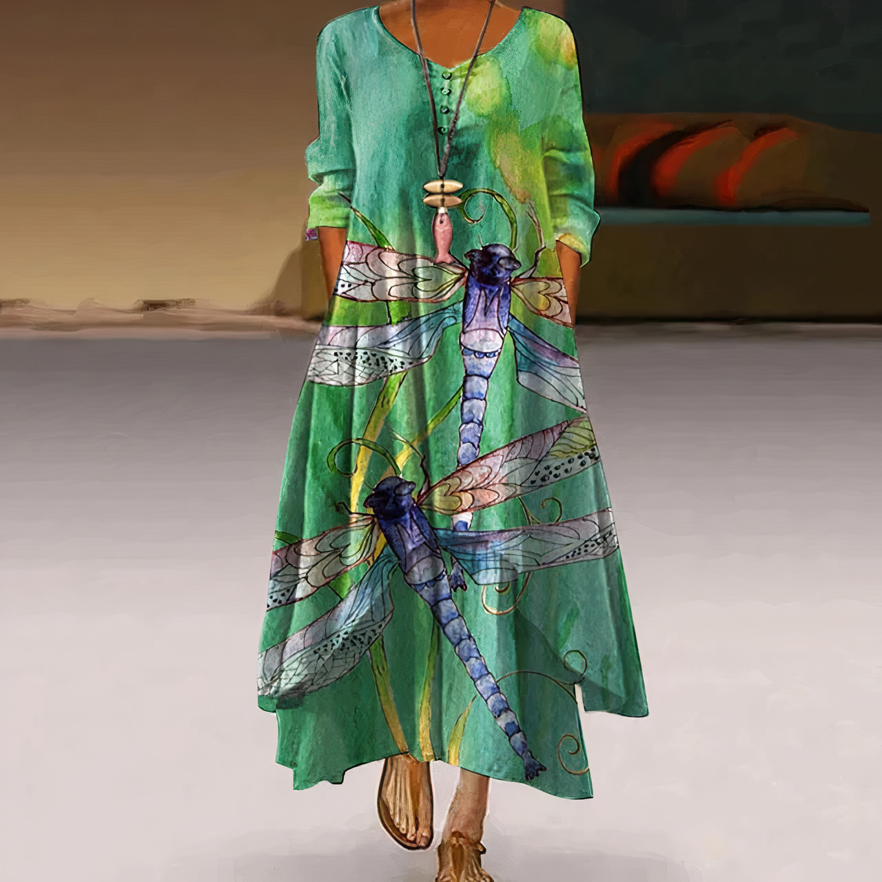 Mica | Robe Élégante avec Imprimé Vintage et Poches pour Femmes