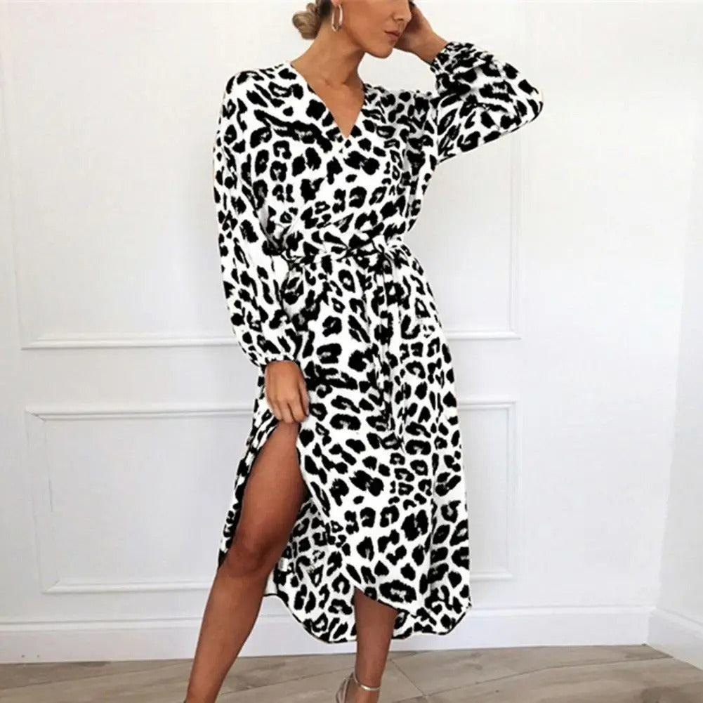 Sienna | Robe avec Imprimé Léopard et Encolure en V pour Femmes