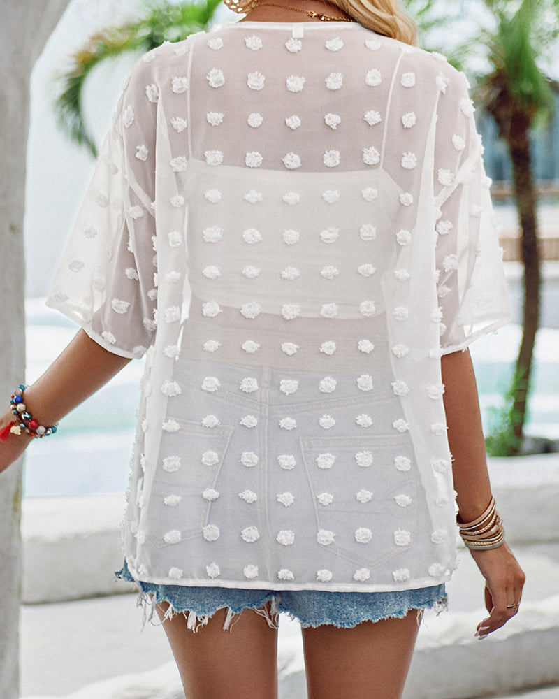 Lunaire | Blouse avec Détails Translucides et Décolleté en V pour l'Été