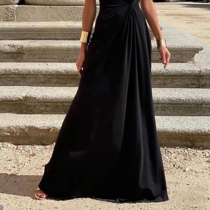 Nathalie - Robe Longue Élégante à Col en V Unicolore