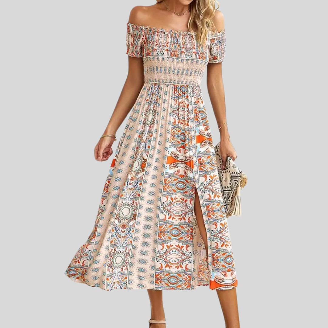 Lunaire | Robe Longue avec Épaules Dénudées et Détails Romantiques pour Femmes