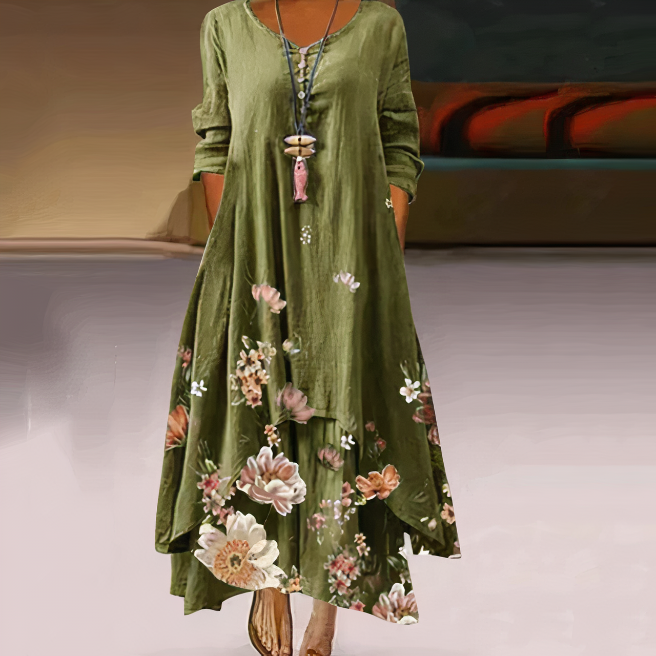 Mica | Robe Élégante avec Imprimé Vintage et Poches pour Femmes