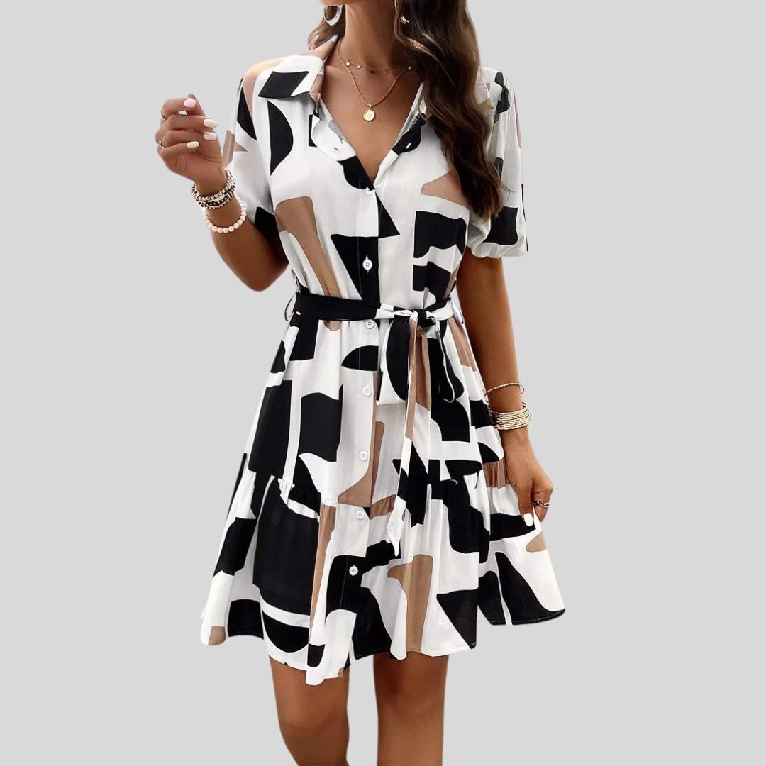Sérénité | Robe Chemise avec Imprimé Abstrait et Tissu Élégant pour Femmes