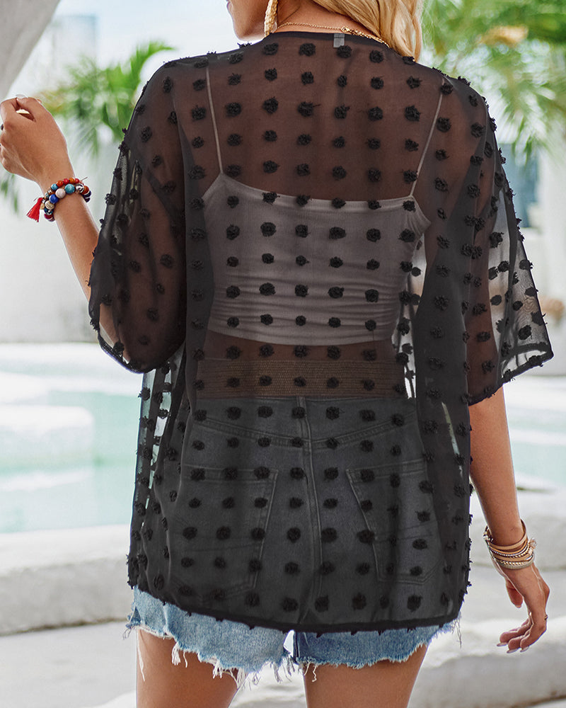 Lunaire | Blouse avec Détails Translucides et Décolleté en V pour l'Été