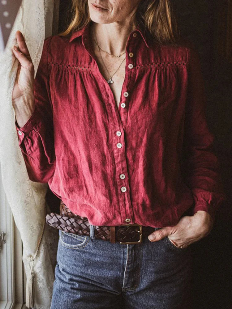 Margaux | Blouse Vintage avec Manches Longues et Patchwork Élégant pour Femmes