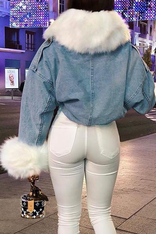 Léonie | Veste en Jean avec Doublure en Fausse Fourrure et Style Surdimensionné pour Femmes