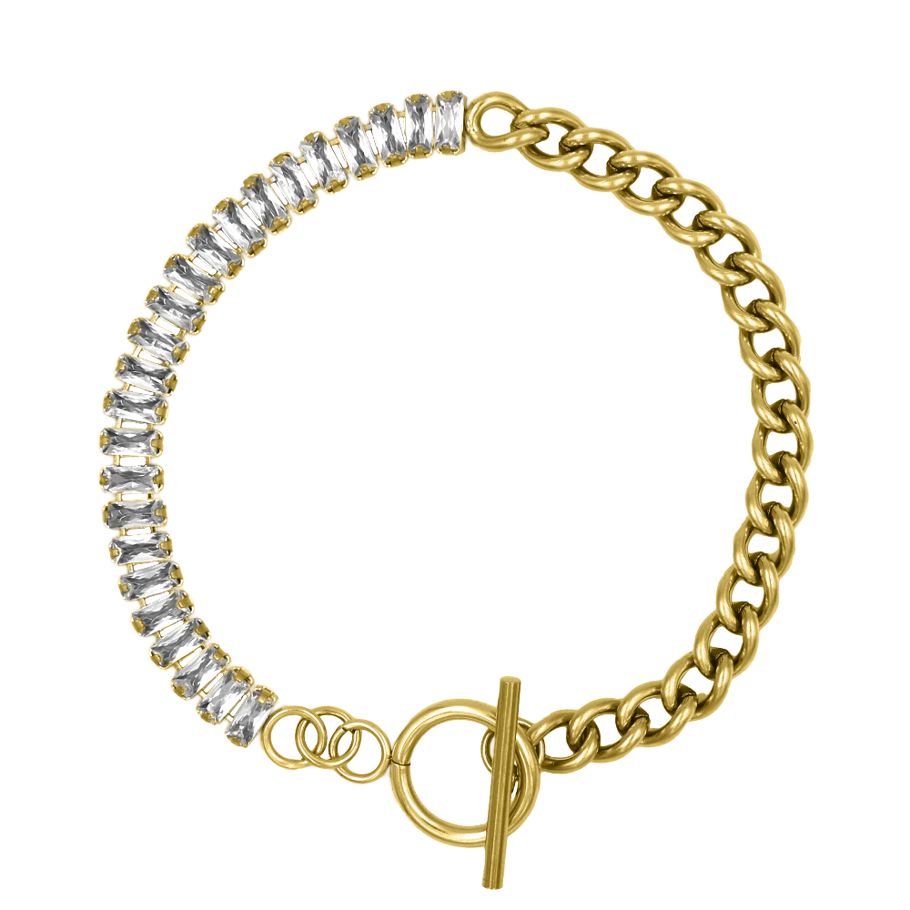 Liana | Bracelet T-Bar en Acier Inoxydable avec Finition Plaqué Or 14 Carats et Résistance à l'Eau pour Femmes