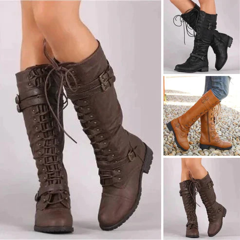 Fleur Rousse® | Bottes Rétro Plates avec Boucle et Laçage