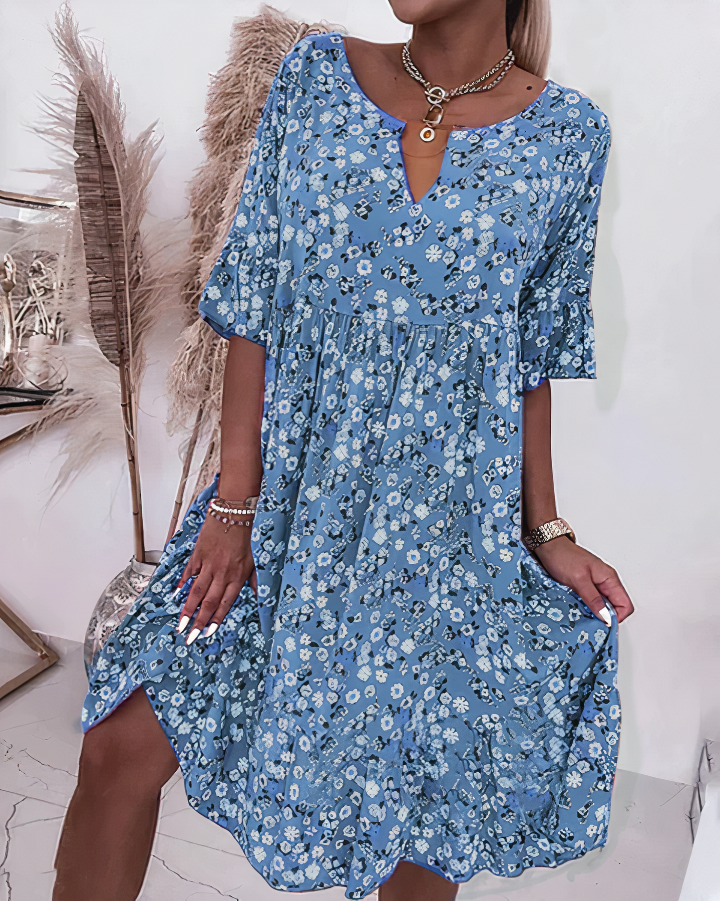 Léonie | Robe d'été avec Motif Floral Élegant et Confort Aérien pour Femmes
