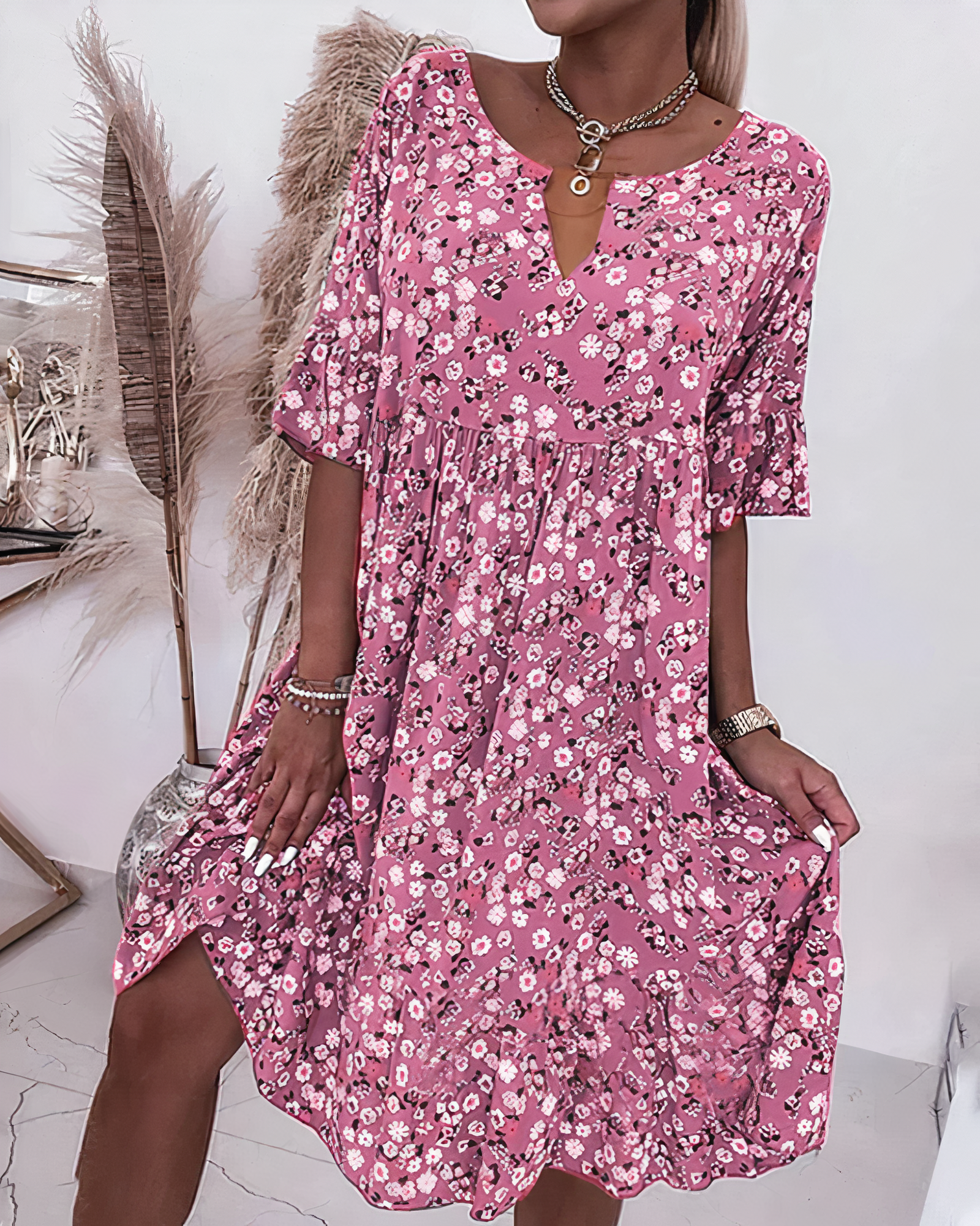 Léonie | Robe d'été avec Motif Floral Élegant et Confort Aérien pour Femmes