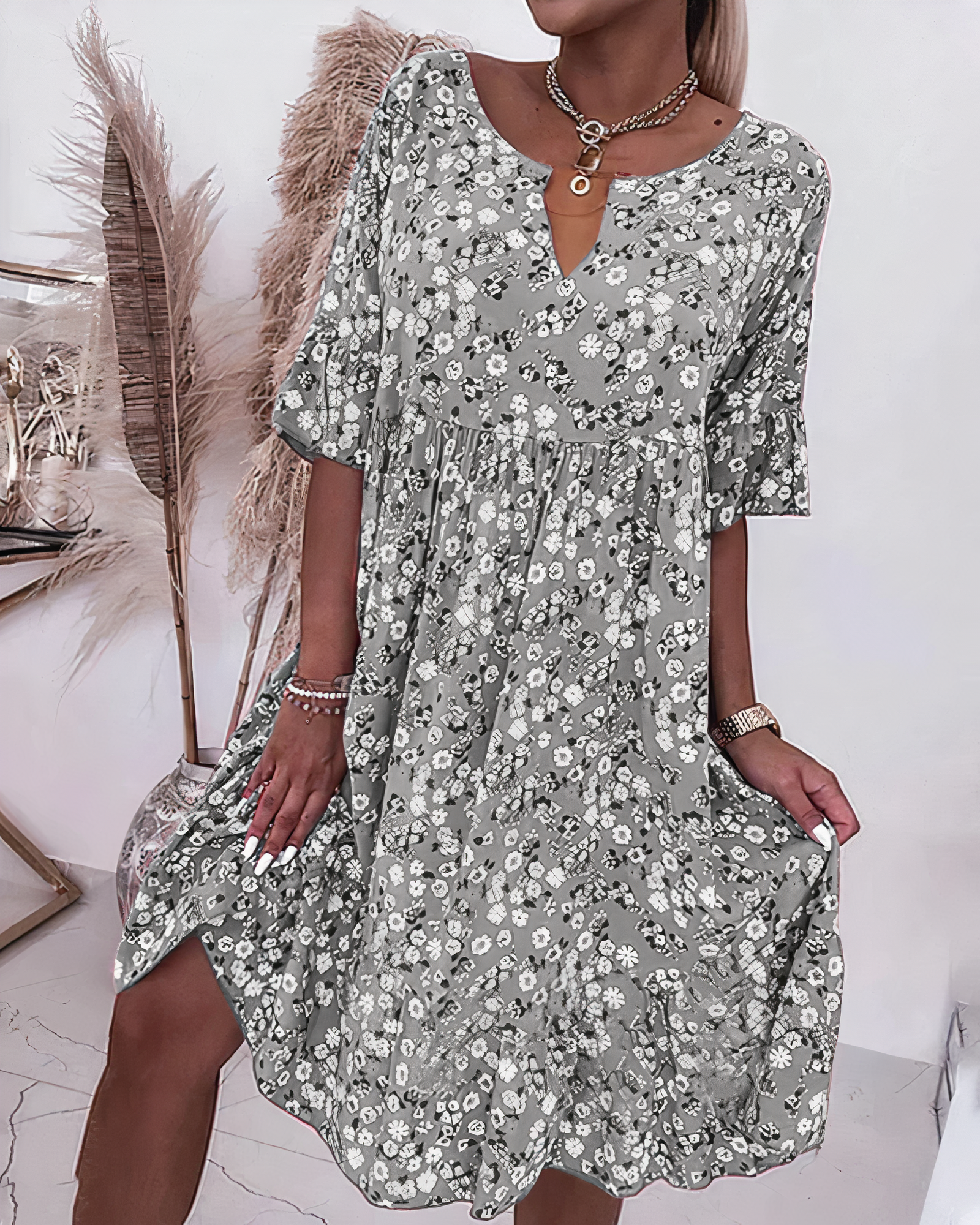 Léonie | Robe d'été avec Motif Floral Élegant et Confort Aérien pour Femmes