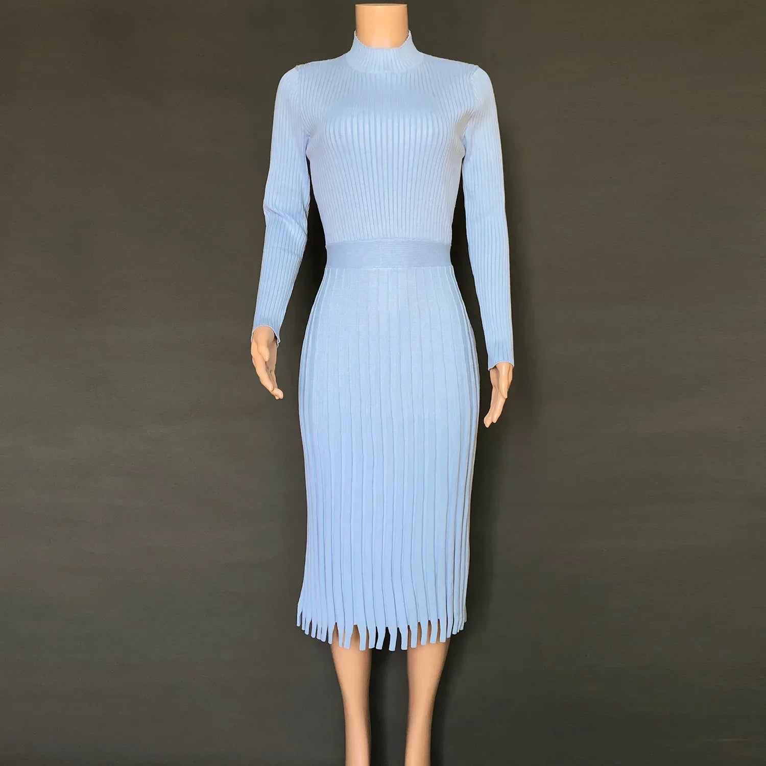 Liliane | Robe midi en tricot côtelé avec ourlet évasé et élégance intemporelle pour femmes