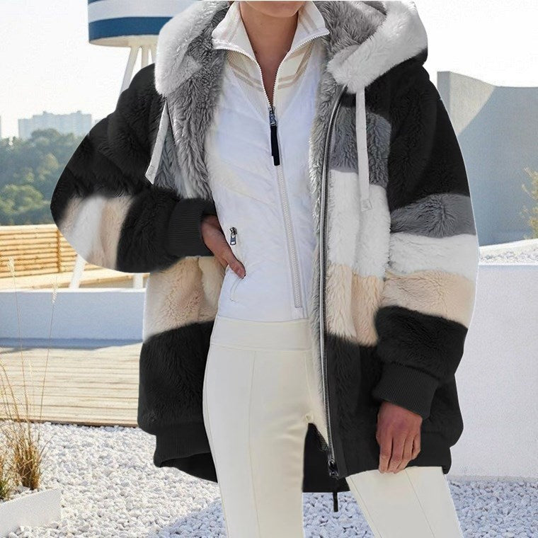 Lunaire | Veste en Fausses Fourrures Douces avec Capuche pour Femmes cet Hiver