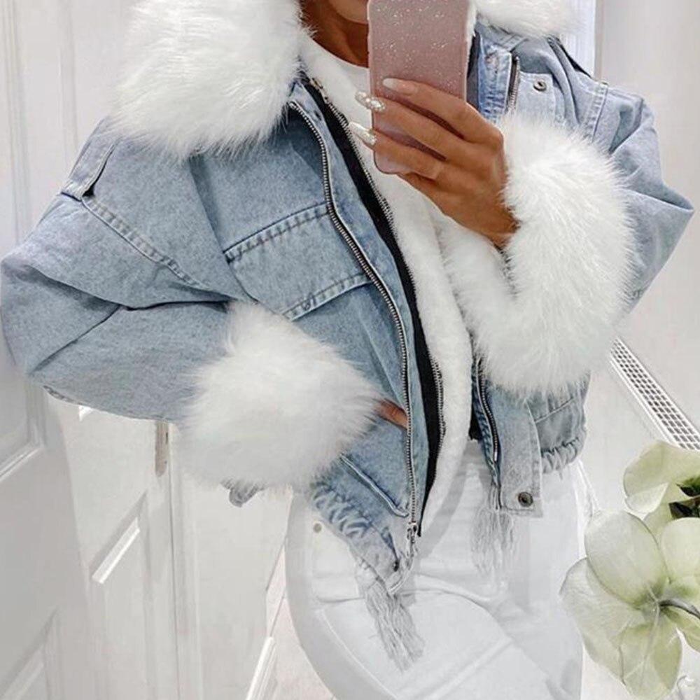 Léonie | Veste en Jean avec Doublure en Fausse Fourrure et Style Surdimensionné pour Femmes