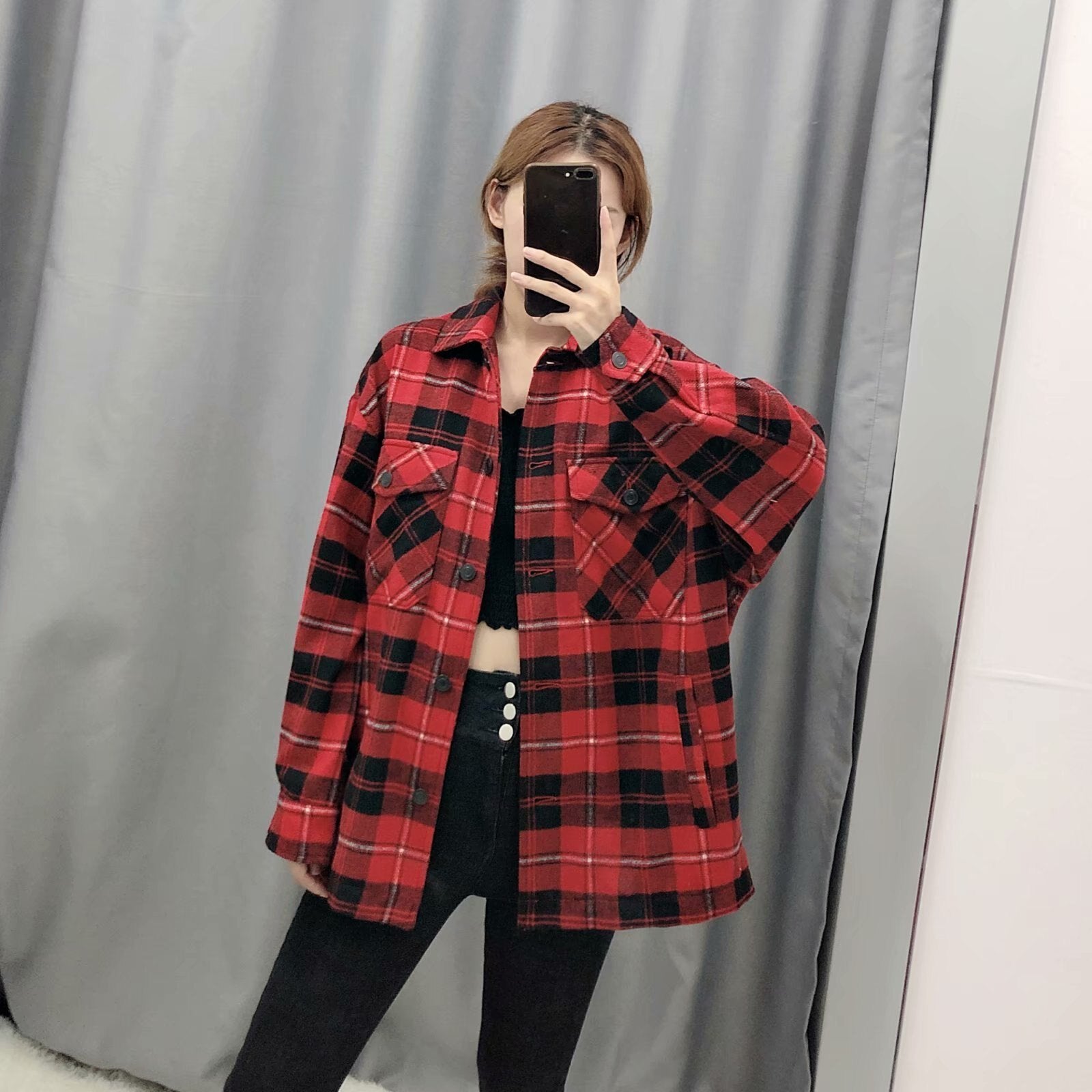 Mélodie | Surchemise en Laine Oversize avec Motif à Carreaux et Poches pour Femmes