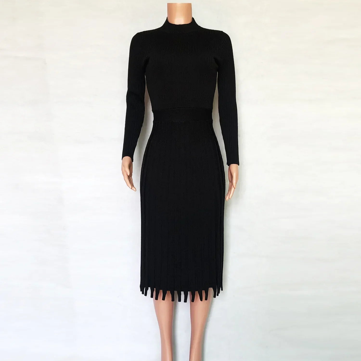 Liliane | Robe midi en tricot côtelé avec ourlet évasé et élégance intemporelle pour femmes
