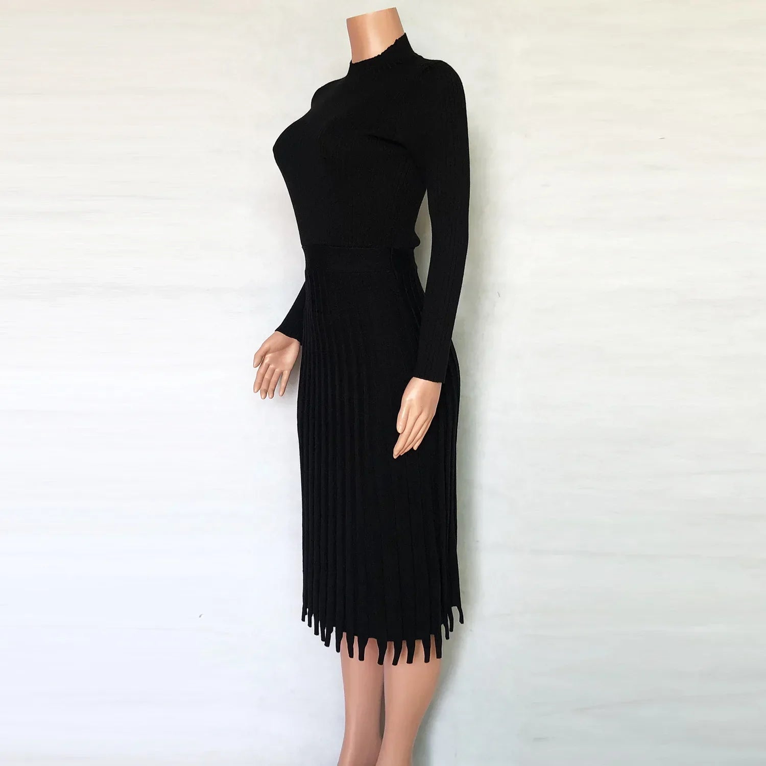 Liliane | Robe midi en tricot côtelé avec ourlet évasé et élégance intemporelle pour femmes