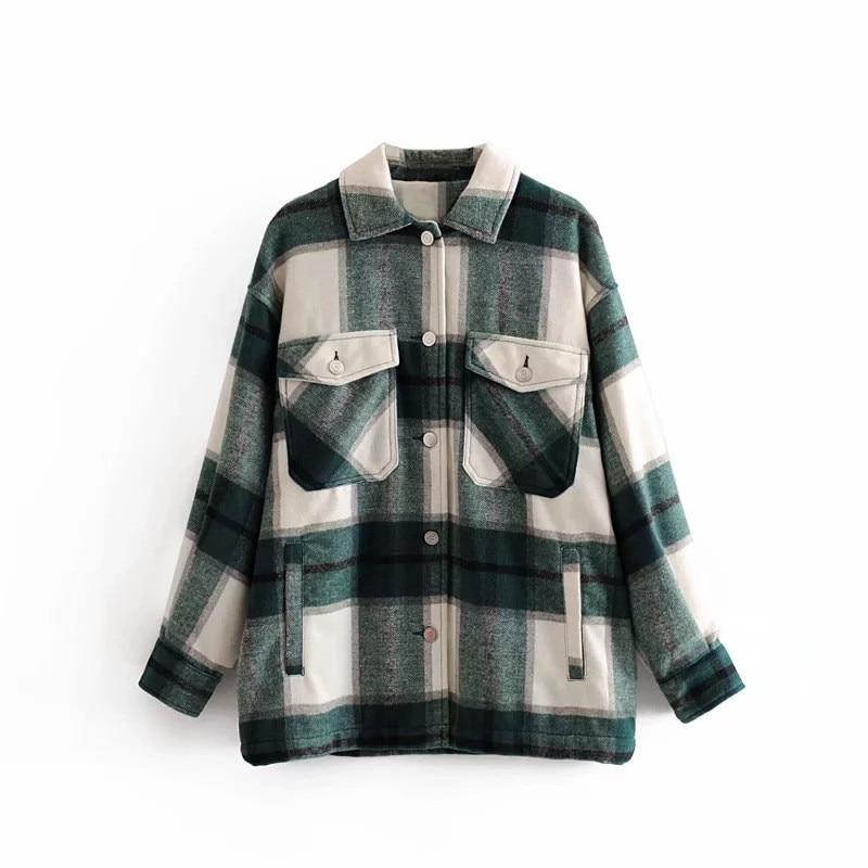 Mélodie | Surchemise en Laine Oversize avec Motif à Carreaux et Poches pour Femmes