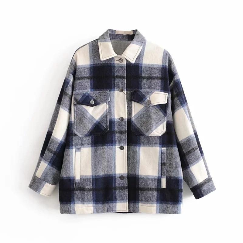 Mélodie | Surchemise en Laine Oversize avec Motif à Carreaux et Poches pour Femmes