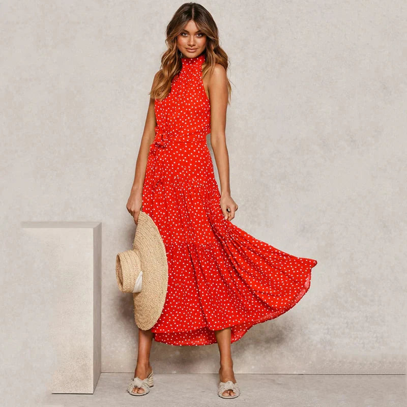Lucie - Robe Longue Dos Nu à Pois