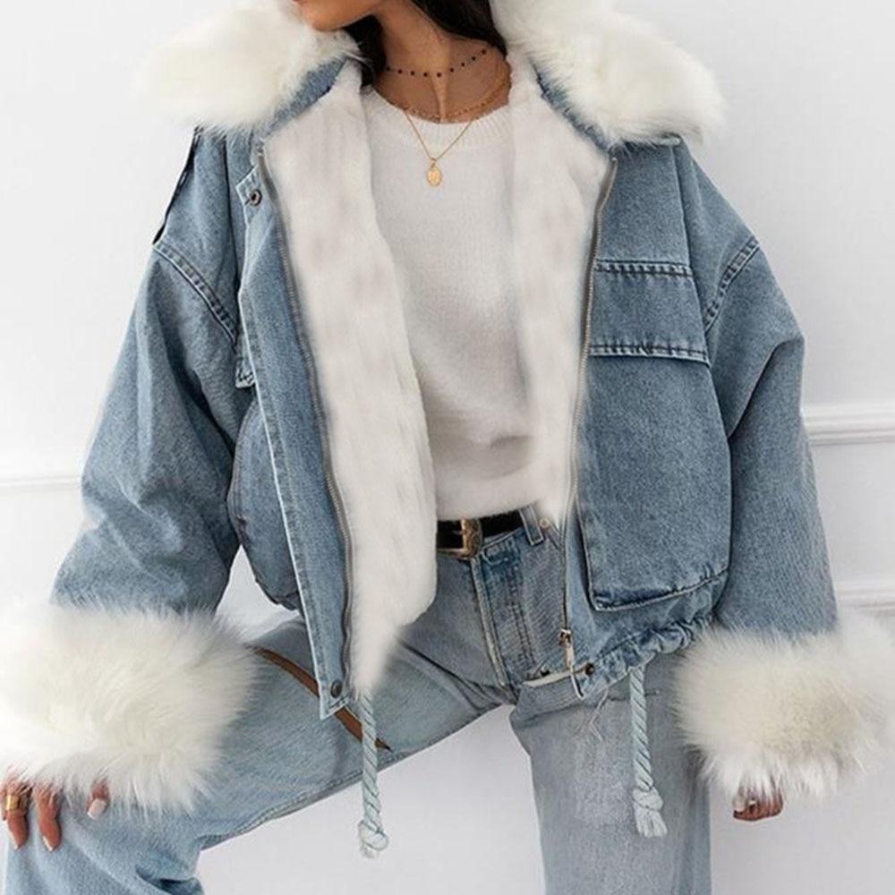Léonie | Veste en Jean avec Doublure en Fausse Fourrure et Style Surdimensionné pour Femmes