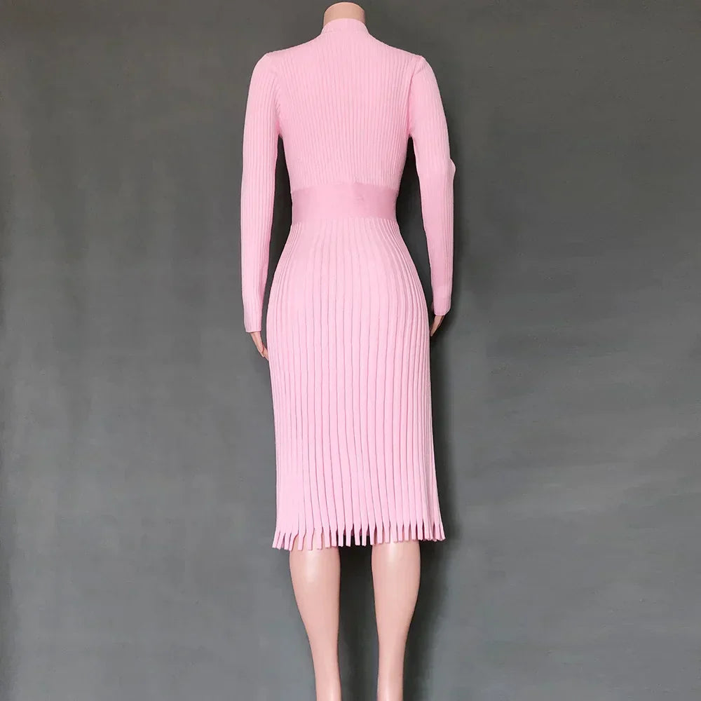 Liliane | Robe midi en tricot côtelé avec ourlet évasé et élégance intemporelle pour femmes