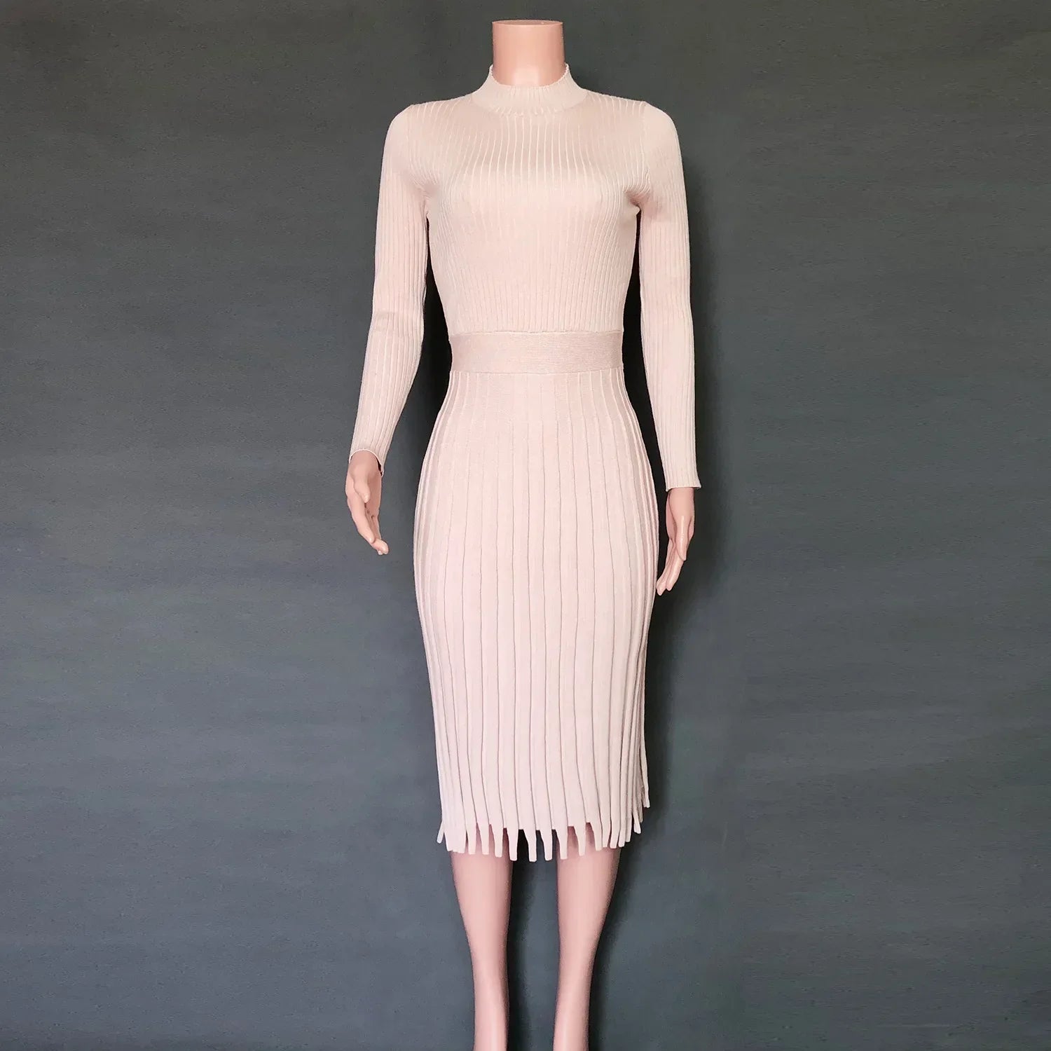 Liliane | Robe midi en tricot côtelé avec ourlet évasé et élégance intemporelle pour femmes
