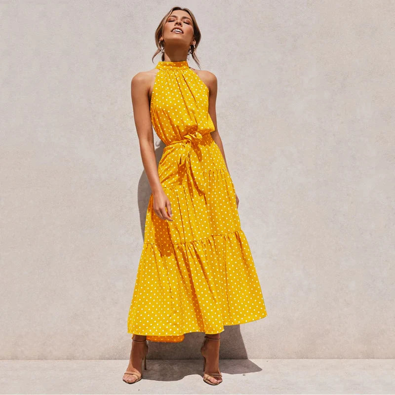 Lucie - Robe Longue Dos Nu à Pois