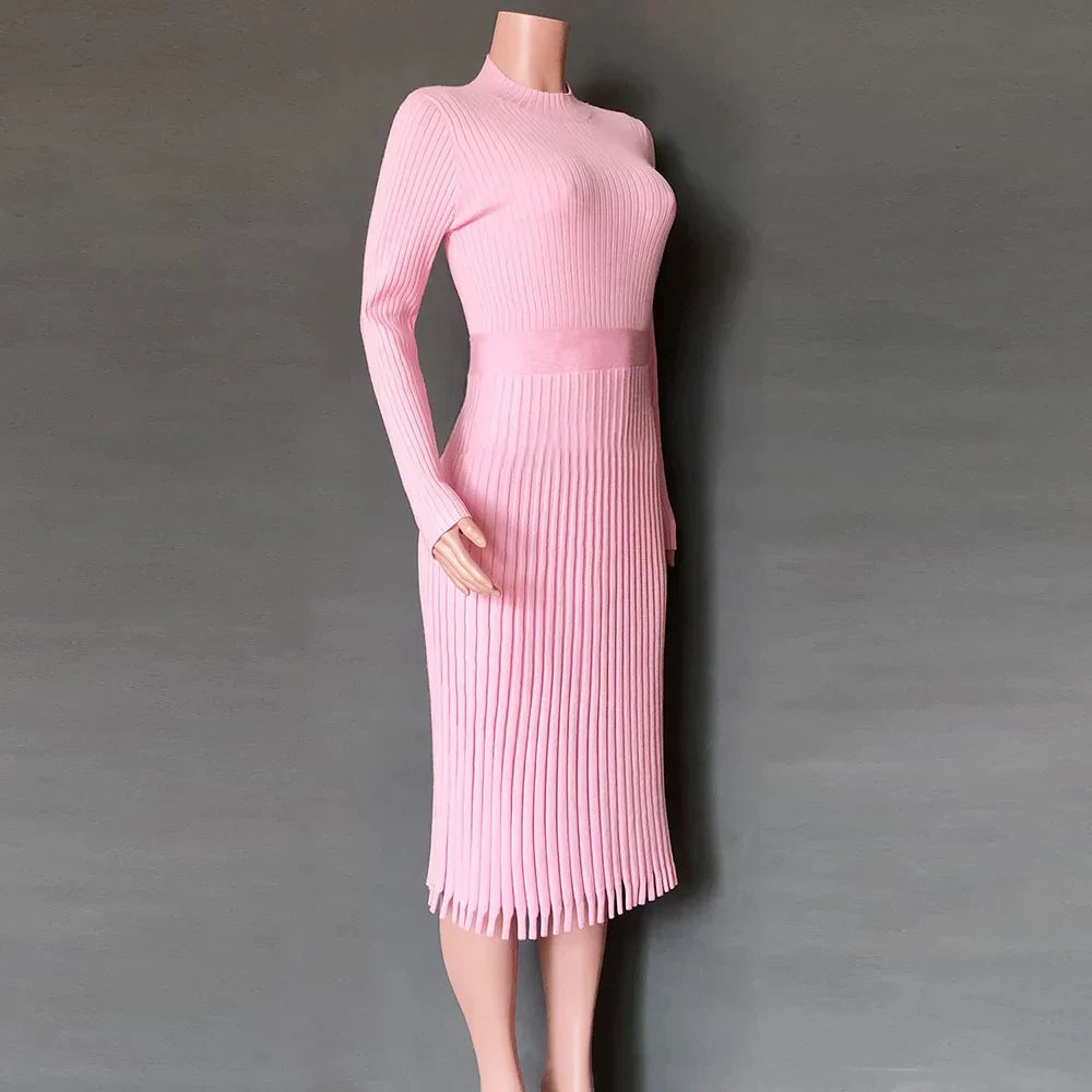 Liliane | Robe midi en tricot côtelé avec ourlet évasé et élégance intemporelle pour femmes