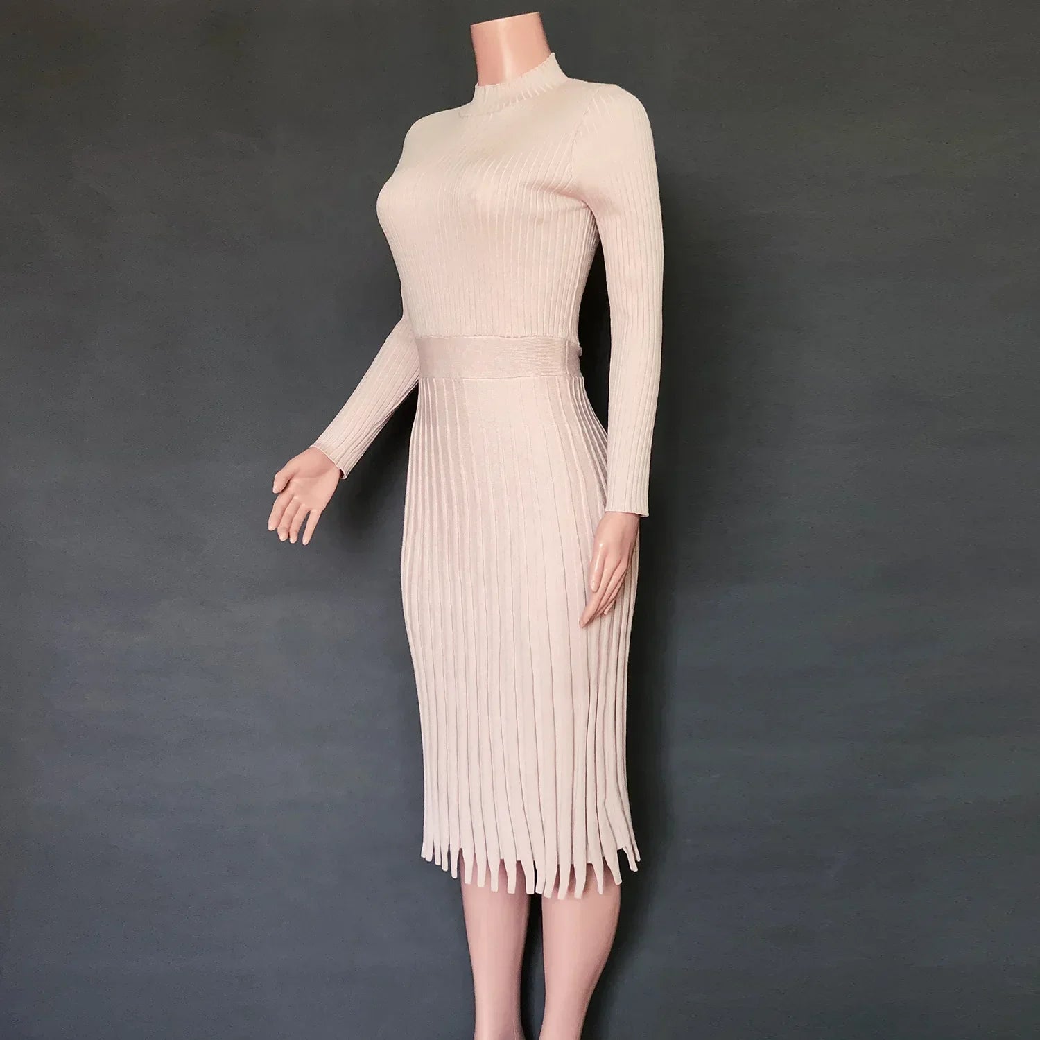 Liliane | Robe midi en tricot côtelé avec ourlet évasé et élégance intemporelle pour femmes