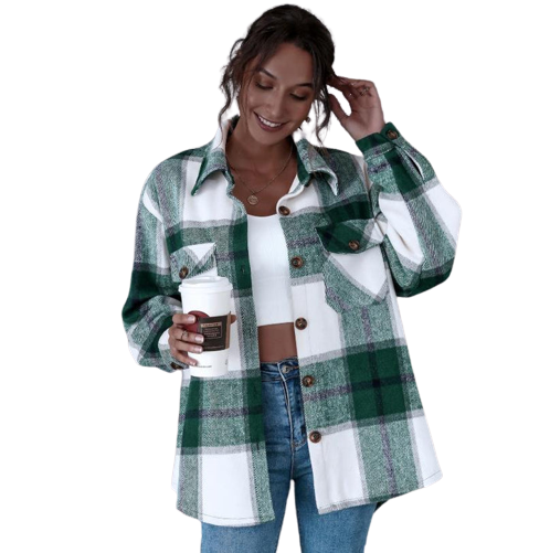 Mélodie | Surchemise en Laine Oversize avec Motif à Carreaux et Poches pour Femmes